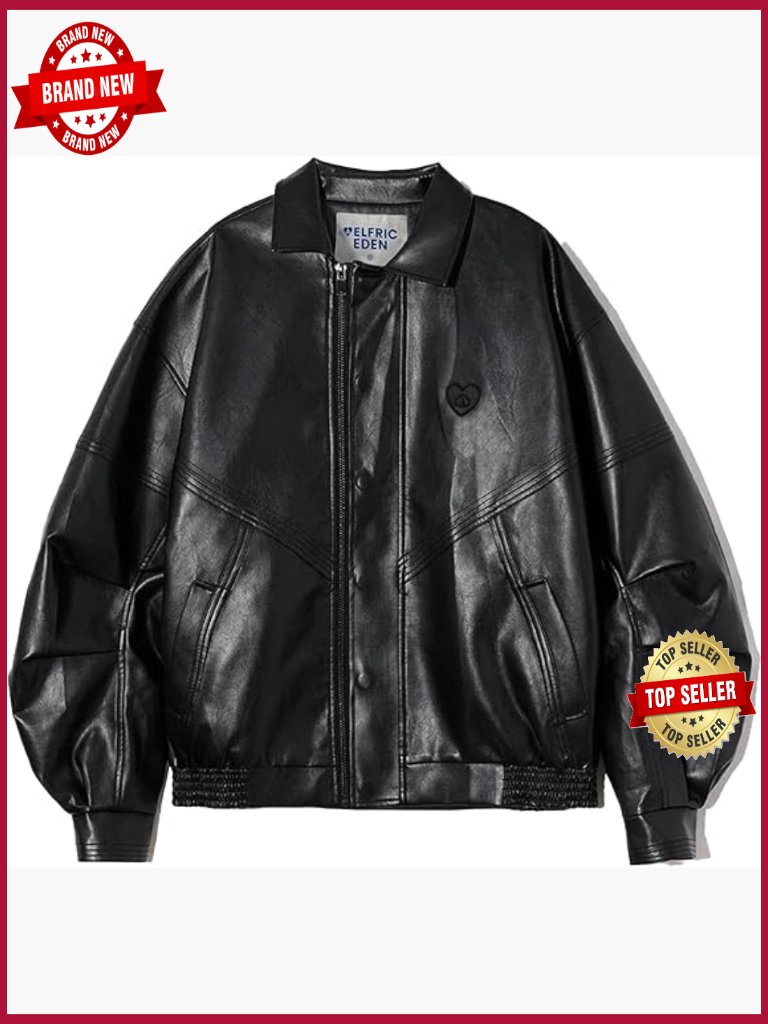 Oversized Faux Leather Moto Bomber Jacket Streetwear